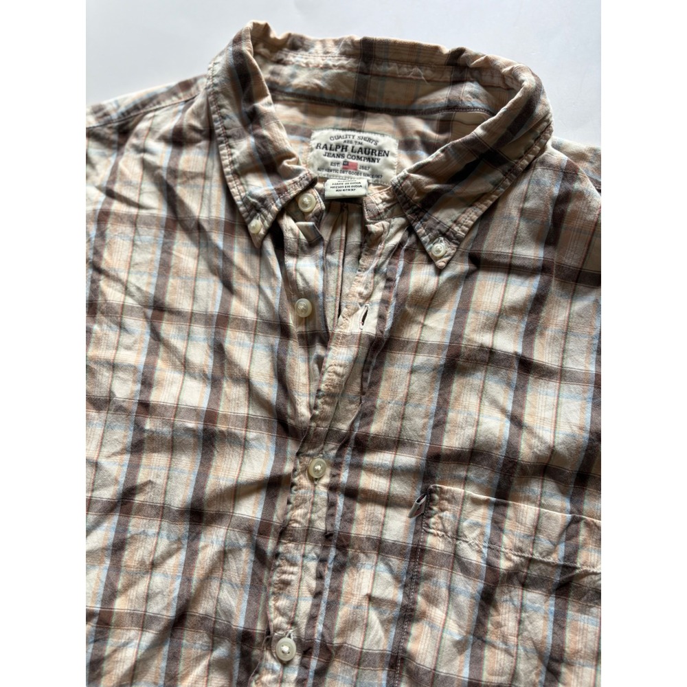 Ralph Lauren Jeans Co Plaid Short Sleeve‎ Button Up Men's Large Cotton